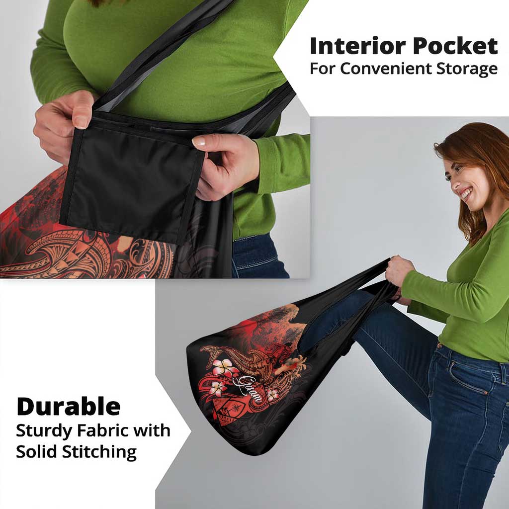 Guam Tribal Chamorro Grocery Bag Polynesian Shark with Plumeria and Sea Vibe - Polynesian Pride