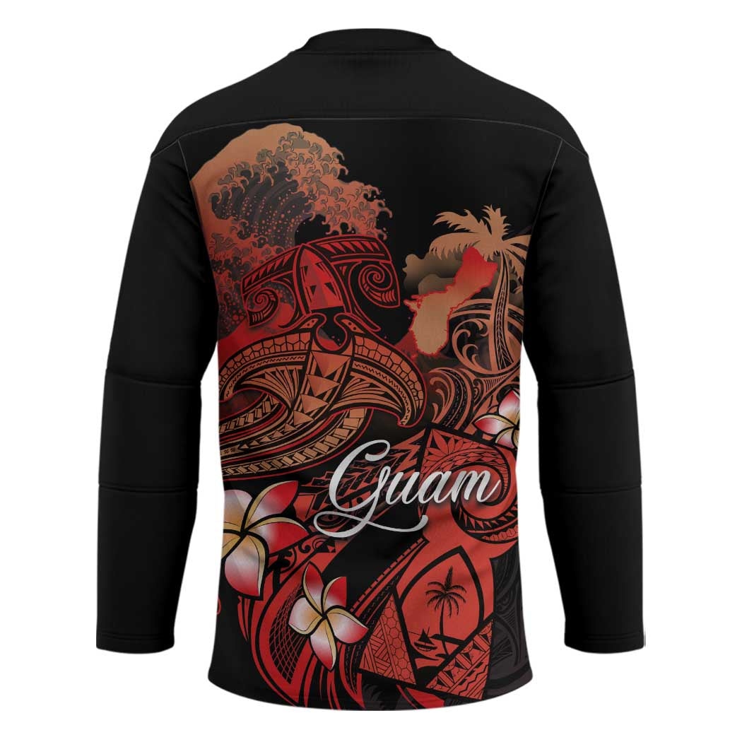 Guam Tribal Chamorro Hockey Jersey Polynesian Shark with Plumeria and Sea Vibe - Polynesian Pride