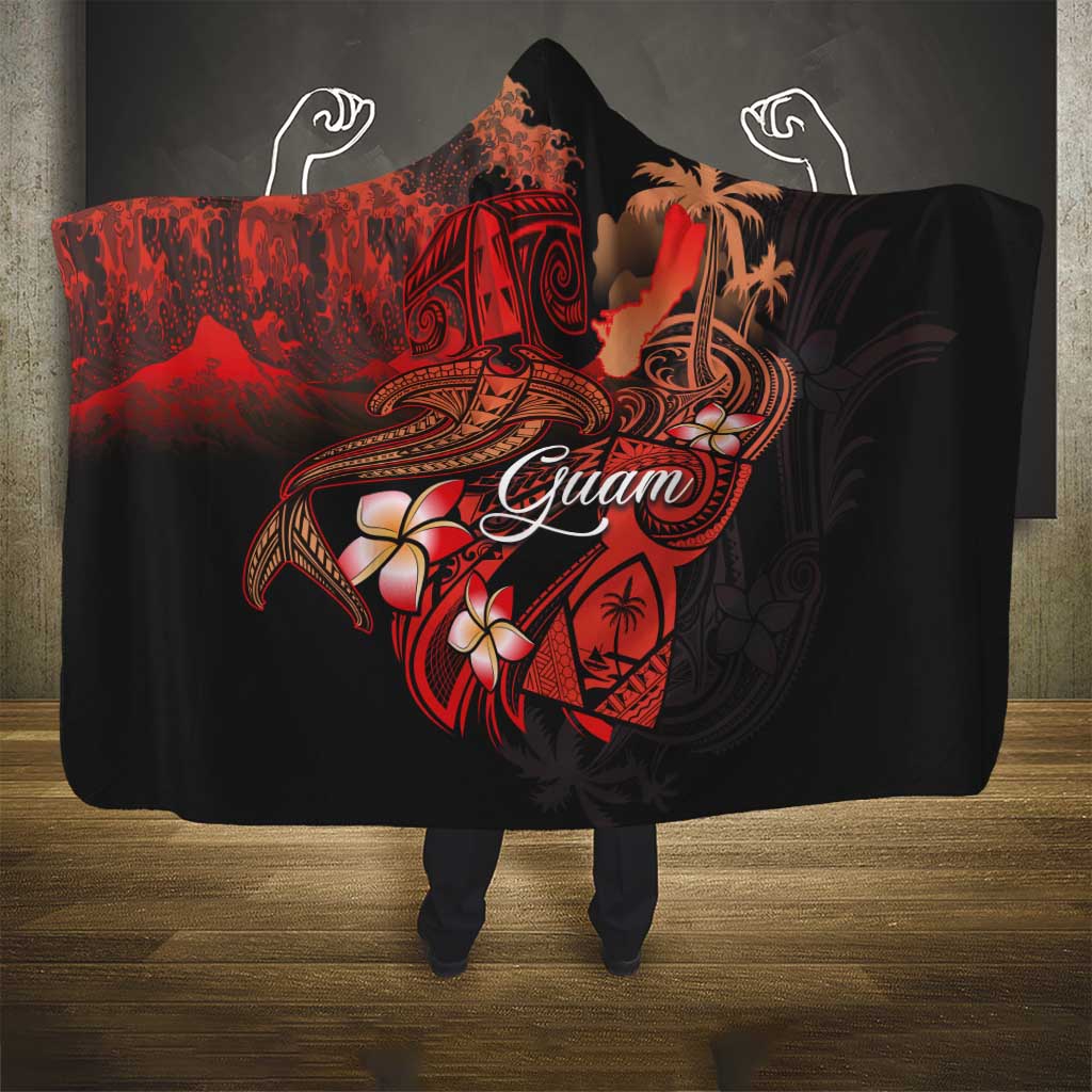 Guam Tribal Chamorro Hooded Blanket Polynesian Shark with Plumeria and Sea Vibe - Polynesian Pride