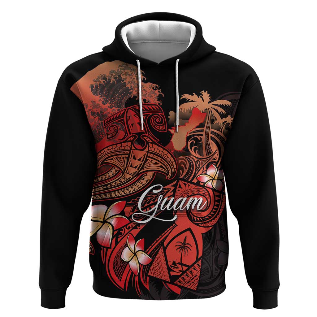 Guam Tribal Chamorro Hoodie Polynesian Shark with Plumeria and Sea Vibe - Polynesian Pride