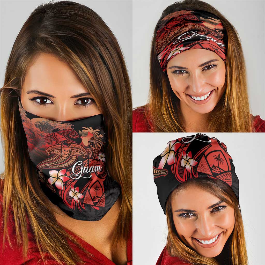 Guam Tribal Chamorro Neck Gaiter Polynesian Shark with Plumeria and Sea Vibe - Polynesian Pride