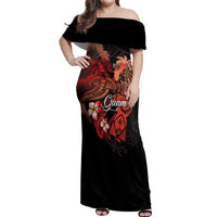Guam Tribal Chamorro Off Shoulder Maxi Dress Polynesian Shark with Plumeria and Sea Vibe - Polynesian Pride
