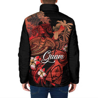 Guam Tribal Chamorro Padded Jacket Polynesian Shark with Plumeria and Sea Vibe - Polynesian Pride