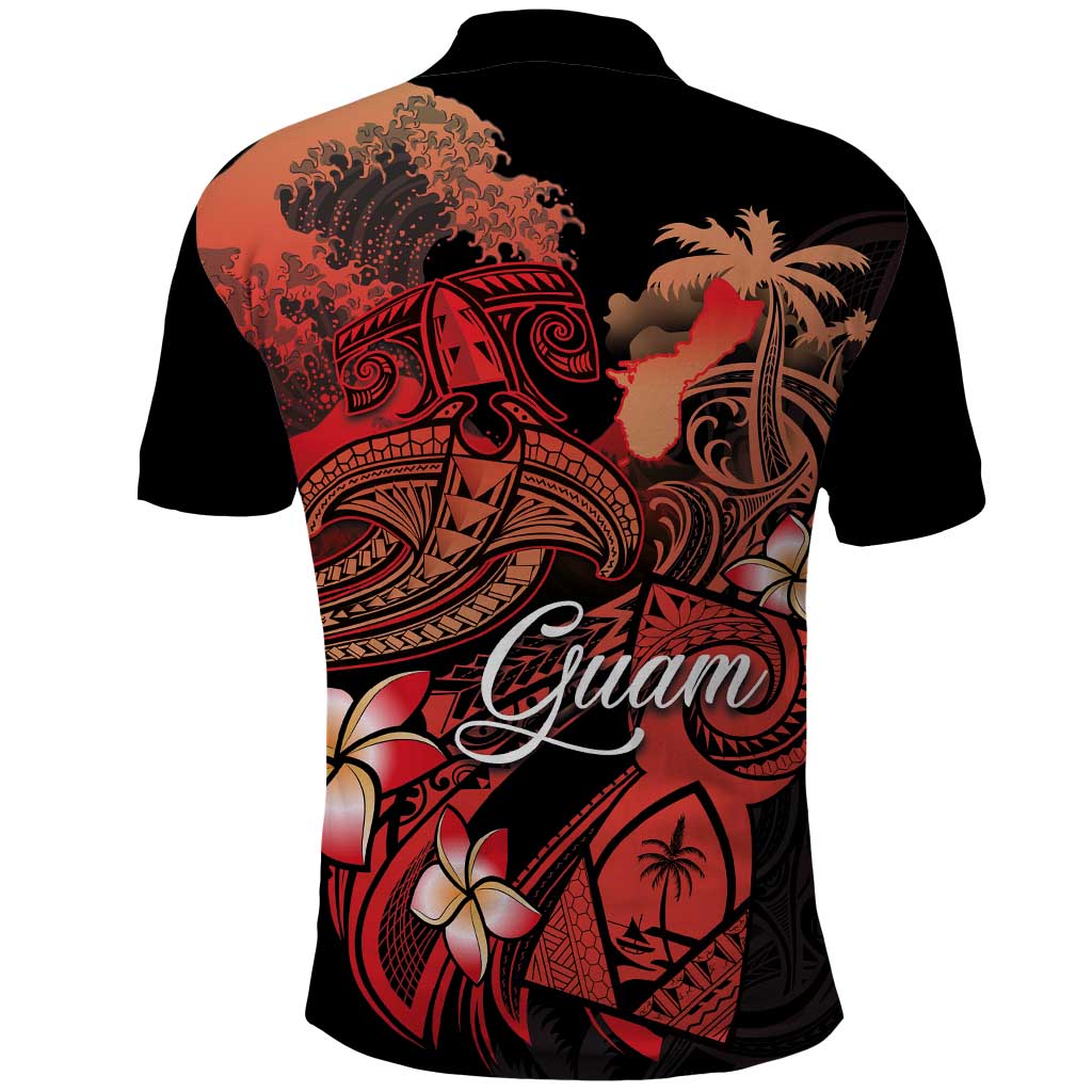 Guam Tribal Chamorro Polo Shirt Polynesian Shark with Plumeria and Sea Vibe - Polynesian Pride