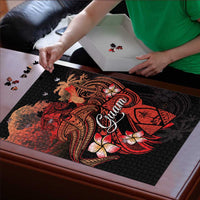 Guam Tribal Chamorro Puzzle Polynesian Shark with Plumeria and Sea Vibe - Polynesian Pride