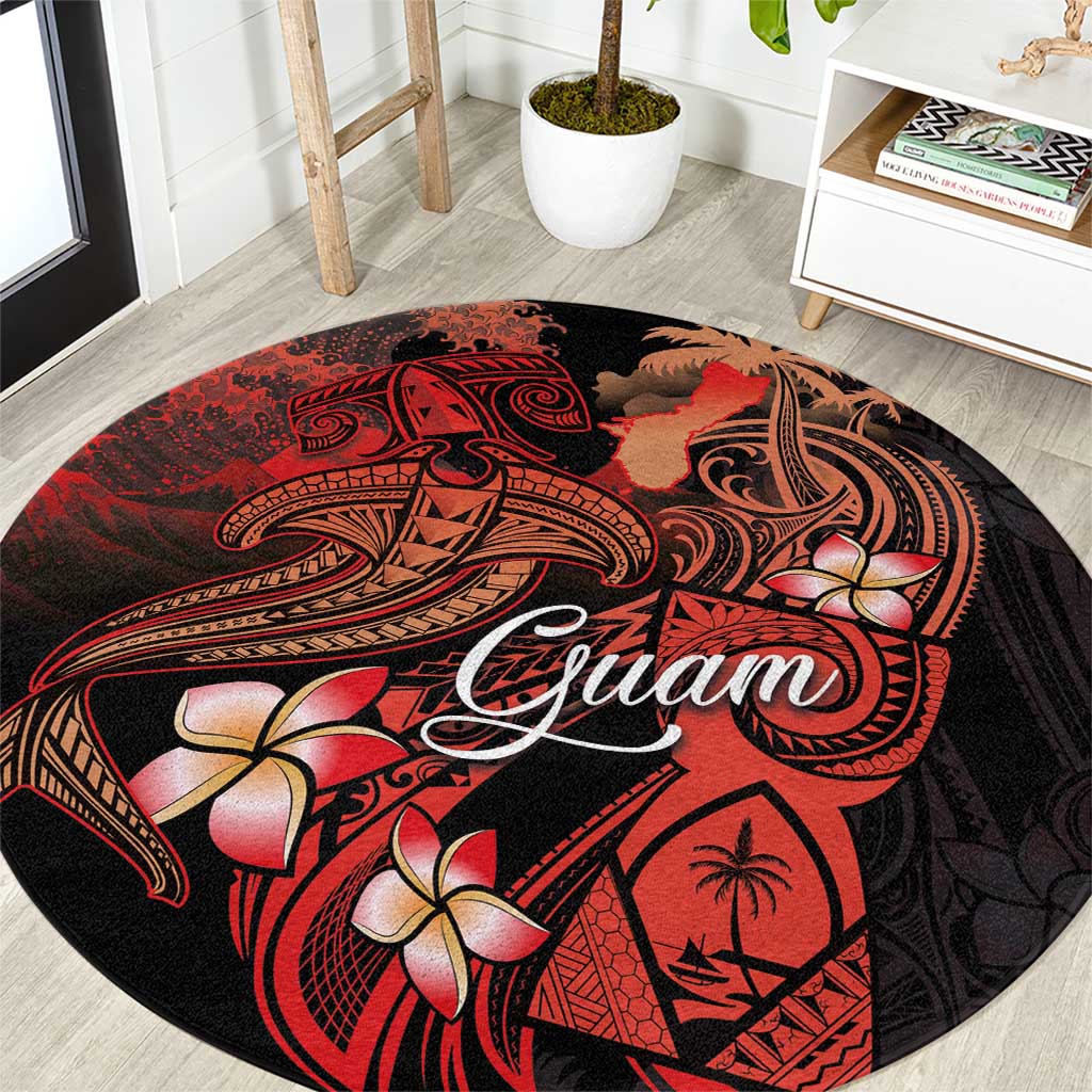 Guam Tribal Chamorro Round Carpet Polynesian Shark with Plumeria and Sea Vibe - Polynesian Pride