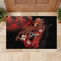 Guam Tribal Chamorro Rubber Doormat Polynesian Shark with Plumeria and Sea Vibe - Polynesian Pride