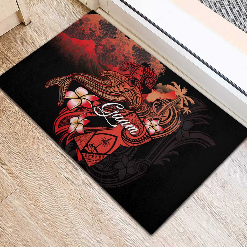 Guam Tribal Chamorro Rubber Doormat Polynesian Shark with Plumeria and Sea Vibe - Polynesian Pride