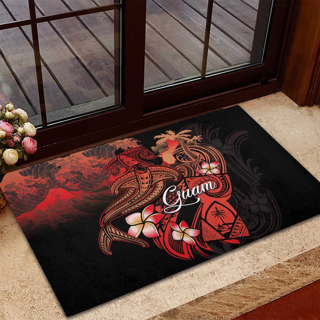 Guam Tribal Chamorro Rubber Doormat Polynesian Shark with Plumeria and Sea Vibe - Polynesian Pride