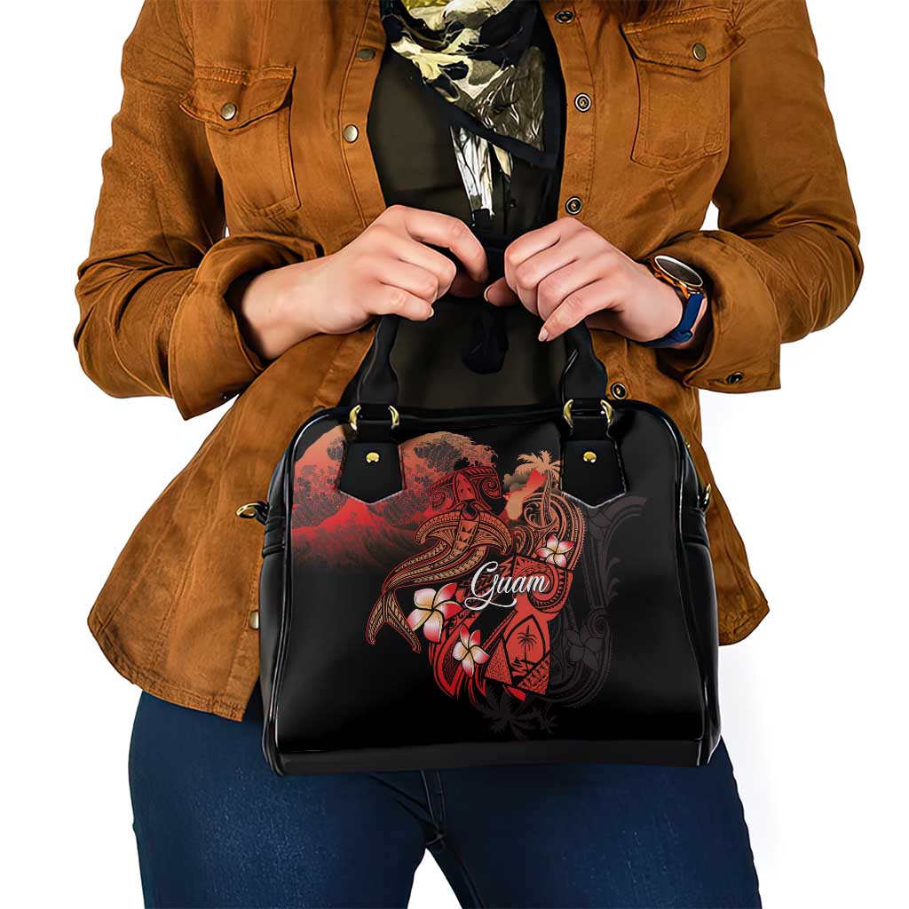 Guam Tribal Chamorro Shoulder Handbag Polynesian Shark with Plumeria and Sea Vibe - Polynesian Pride