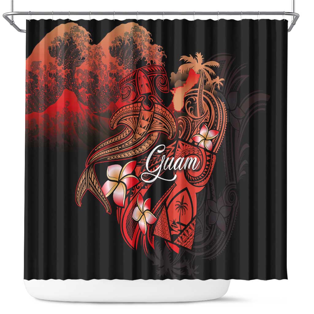 Guam Tribal Chamorro Shower Curtain Polynesian Shark with Plumeria and Sea Vibe - Polynesian Pride