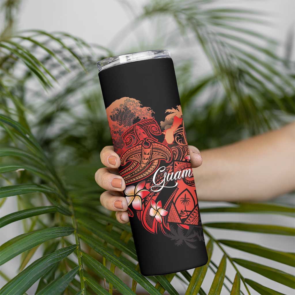 Guam Tribal Chamorro Skinny Tumbler Polynesian Shark with Plumeria and Sea Vibe - Polynesian Pride