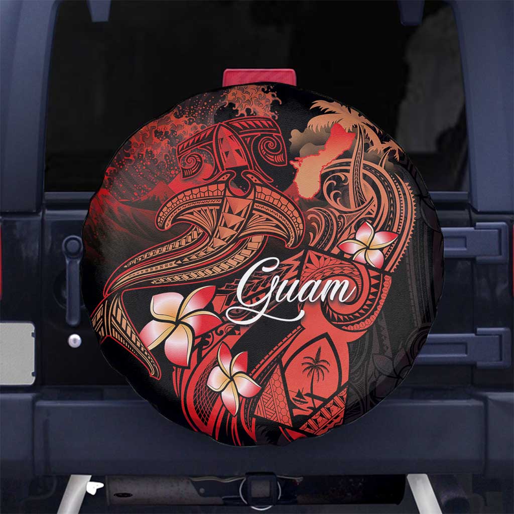 Guam Tribal Chamorro Spare Tire Cover Polynesian Shark with Plumeria and Sea Vibe - Polynesian Pride