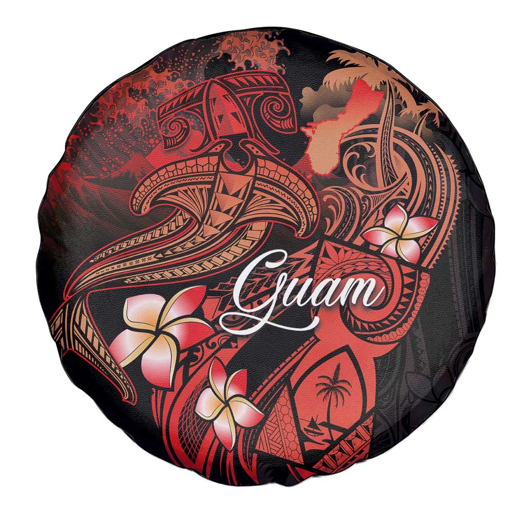 Guam Tribal Chamorro Spare Tire Cover Polynesian Shark with Plumeria and Sea Vibe - Polynesian Pride