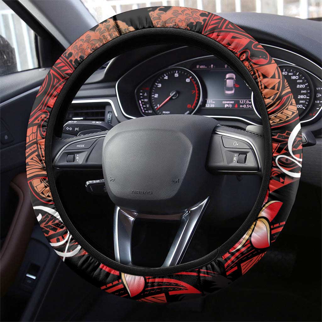 Guam Tribal Chamorro Steering Wheel Cover Polynesian Shark with Plumeria and Sea Vibe - Polynesian Pride