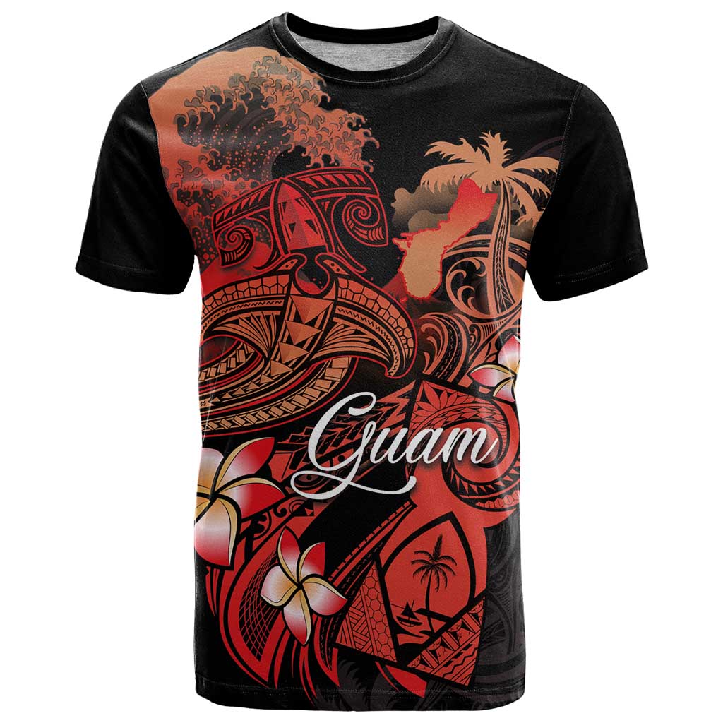 Guam Tribal Chamorro T Shirt Polynesian Shark with Plumeria and Sea Vibe - Polynesian Pride