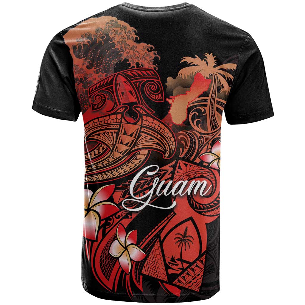 Guam Tribal Chamorro T Shirt Polynesian Shark with Plumeria and Sea Vibe - Polynesian Pride