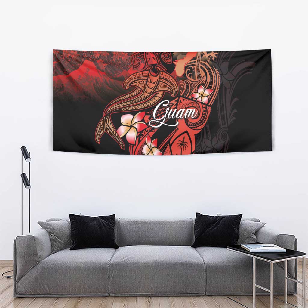 Guam Tribal Chamorro Tapestry Polynesian Shark with Plumeria and Sea Vibe - Polynesian Pride