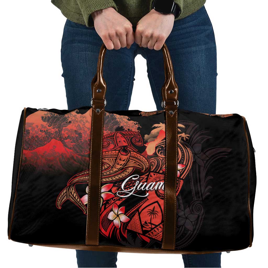 Guam Tribal Chamorro Travel Bag Polynesian Shark with Plumeria and Sea Vibe - Polynesian Pride