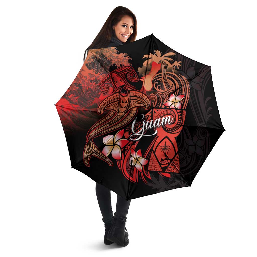 Guam Tribal Chamorro Umbrella Polynesian Shark with Plumeria and Sea Vibe - Polynesian Pride