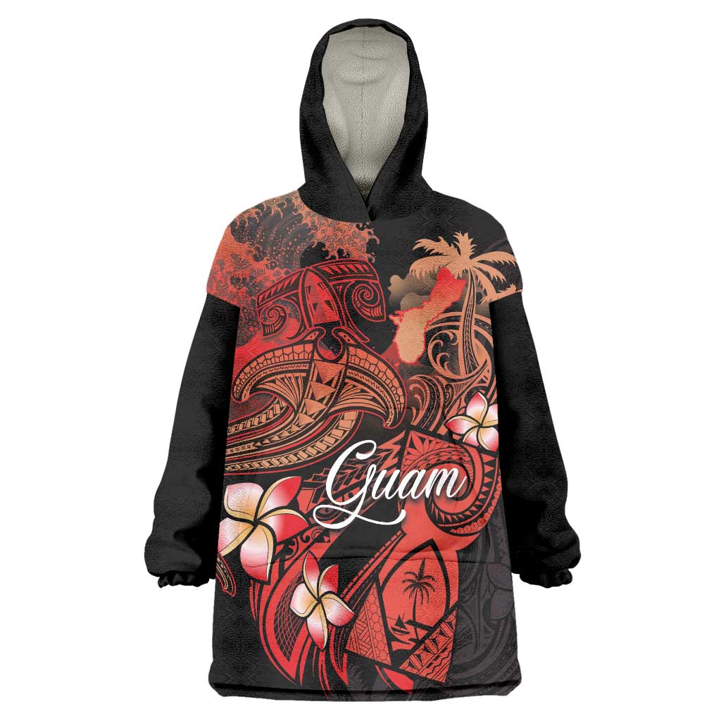 Guam Tribal Chamorro Wearable Blanket Hoodie Polynesian Shark with Plumeria and Sea Vibe - Polynesian Pride