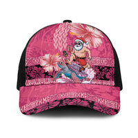 Hawaii Mele Kalikimaka Baseball Net Cap Funny Santa with Tribal Tattoos Kakau Pink Color - Polynesian Pride