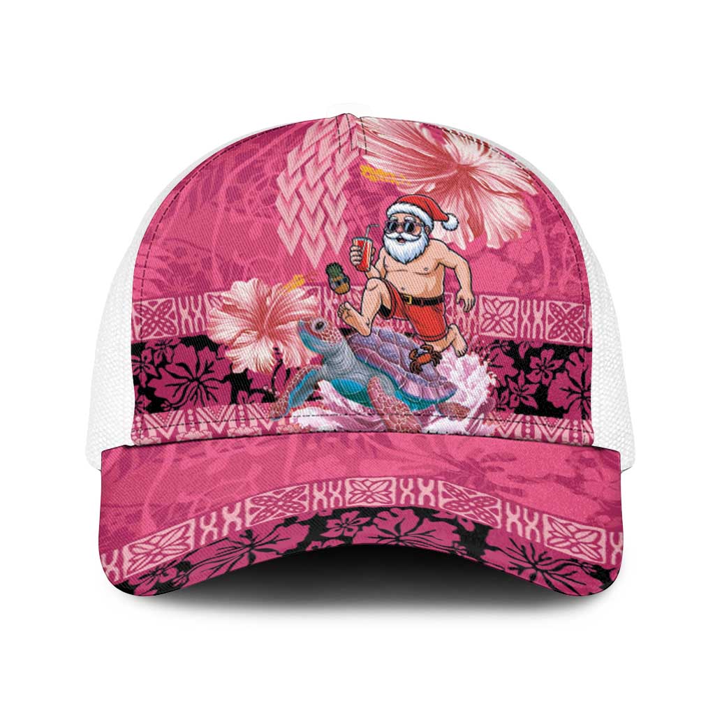 Hawaii Mele Kalikimaka Baseball Net Cap Funny Santa with Tribal Tattoos Kakau Pink Color - Polynesian Pride