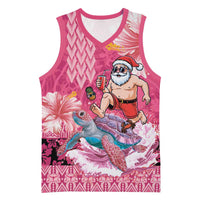 Hawaii Mele Kalikimaka Basketball Jersey Funny Santa with Tribal Tattoos Kakau Pink Color - Polynesian Pride