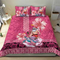 Hawaii Mele Kalikimaka Bedding Set Funny Santa with Tribal Tattoos Kakau Pink Color - Polynesian Pride