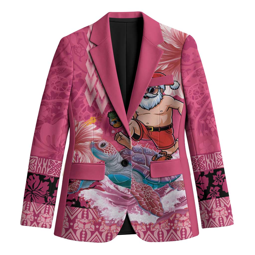 Hawaii Mele Kalikimaka Blazer Funny Santa with Tribal Tattoos Kakau Pink Color - Polynesian Pride