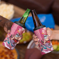 Hawaii Mele Kalikimaka 4 in 1 Can Cooler Tumbler Funny Santa with Tribal Tattoos Kakau Pink Color - Polynesian Pride