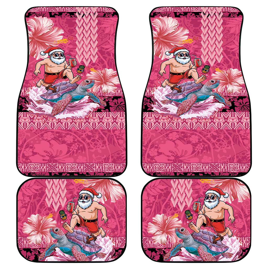 Hawaii Mele Kalikimaka Car Mats Funny Santa with Tribal Tattoos Kakau Pink Color - Polynesian Pride