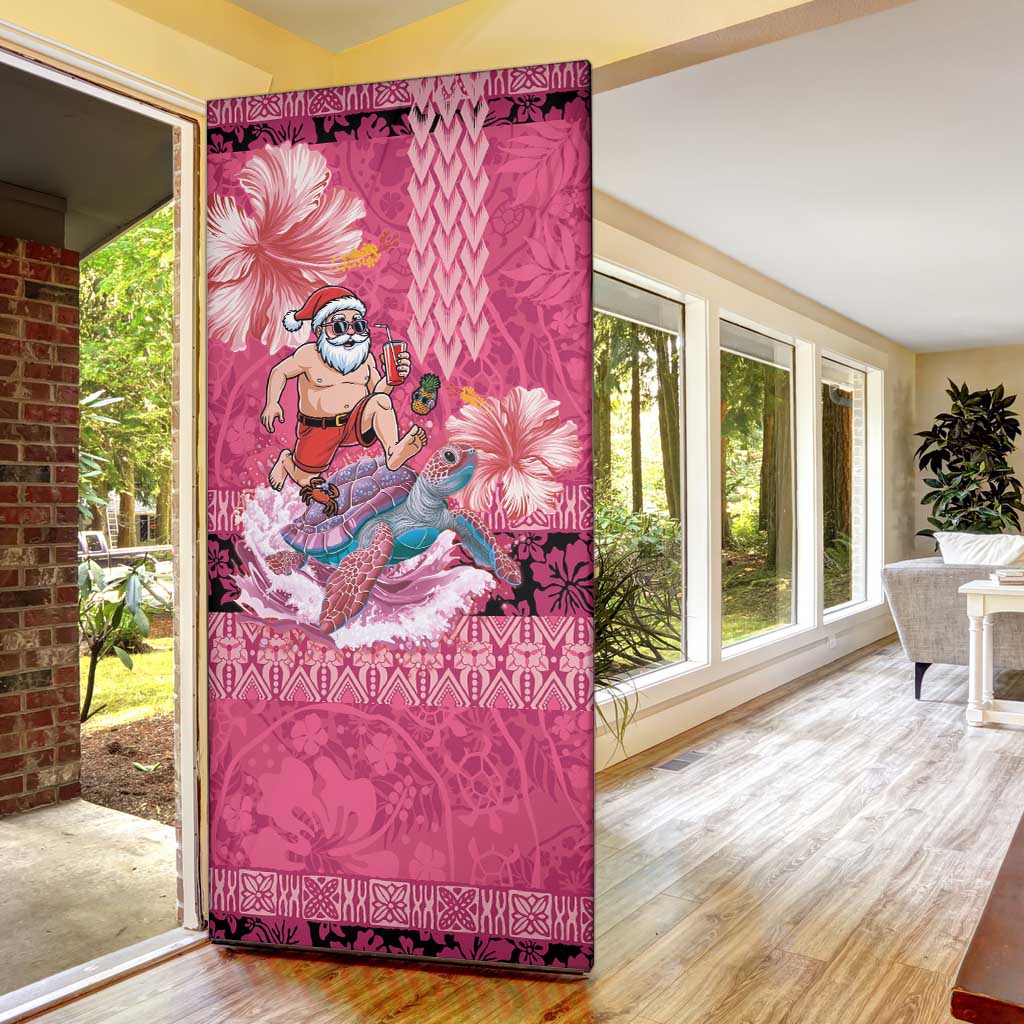 Hawaii Mele Kalikimaka Door Cover Funny Santa with Tribal Tattoos Kakau Pink Color - Polynesian Pride