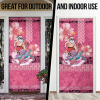 Hawaii Mele Kalikimaka Door Cover Funny Santa with Tribal Tattoos Kakau Pink Color - Polynesian Pride