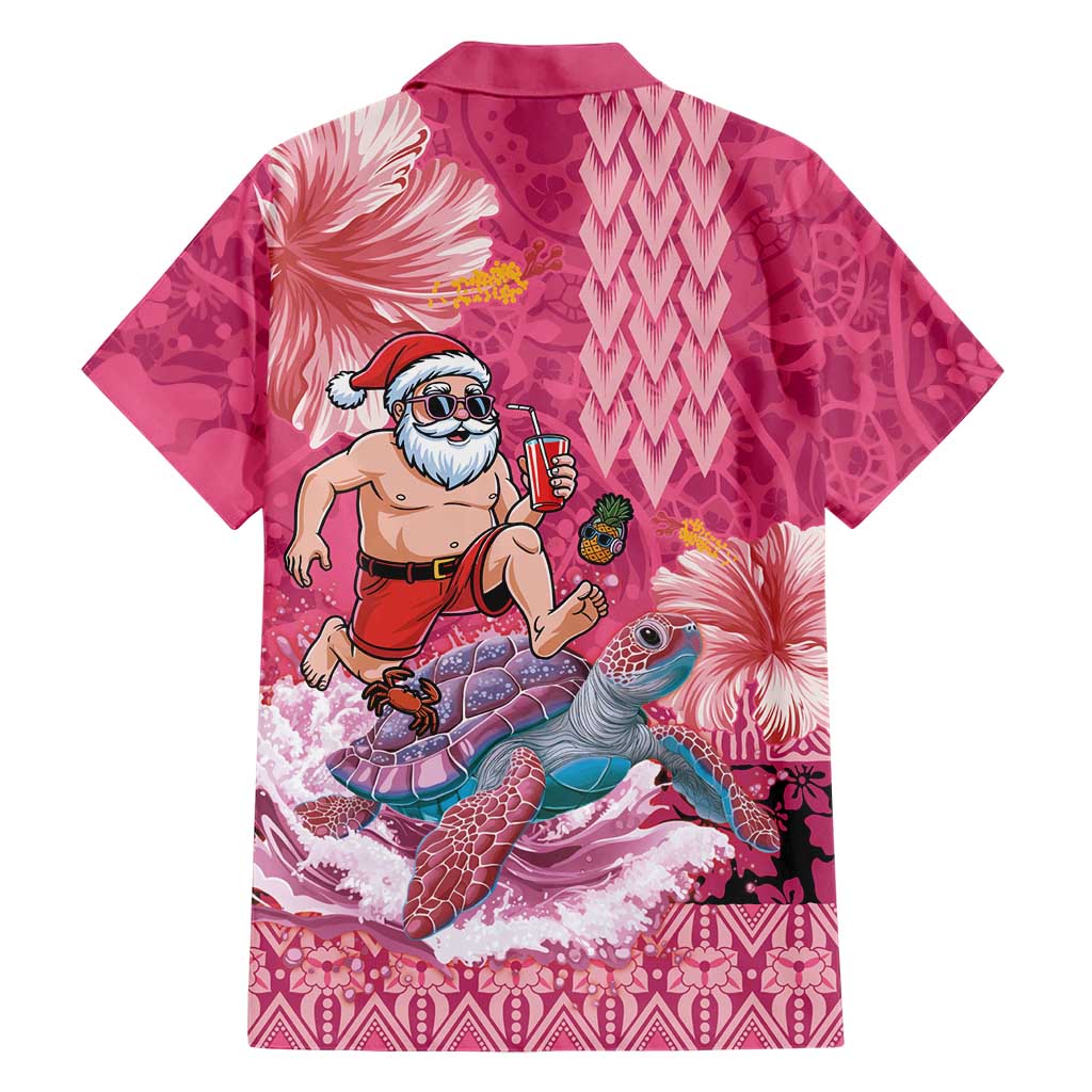 Hawaii Mele Kalikimaka Family Matching Mermaid Dress and Hawaiian Shirt Funny Santa with Tribal Tattoos Kakau Pink Color LT03 - Polynesian Pride