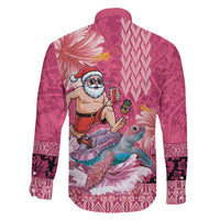 Hawaii Mele Kalikimaka Family Matching Off Shoulder Maxi Dress and Hawaiian Shirt Funny Santa with Tribal Tattoos Kakau Pink Color LT03 - Polynesian Pride