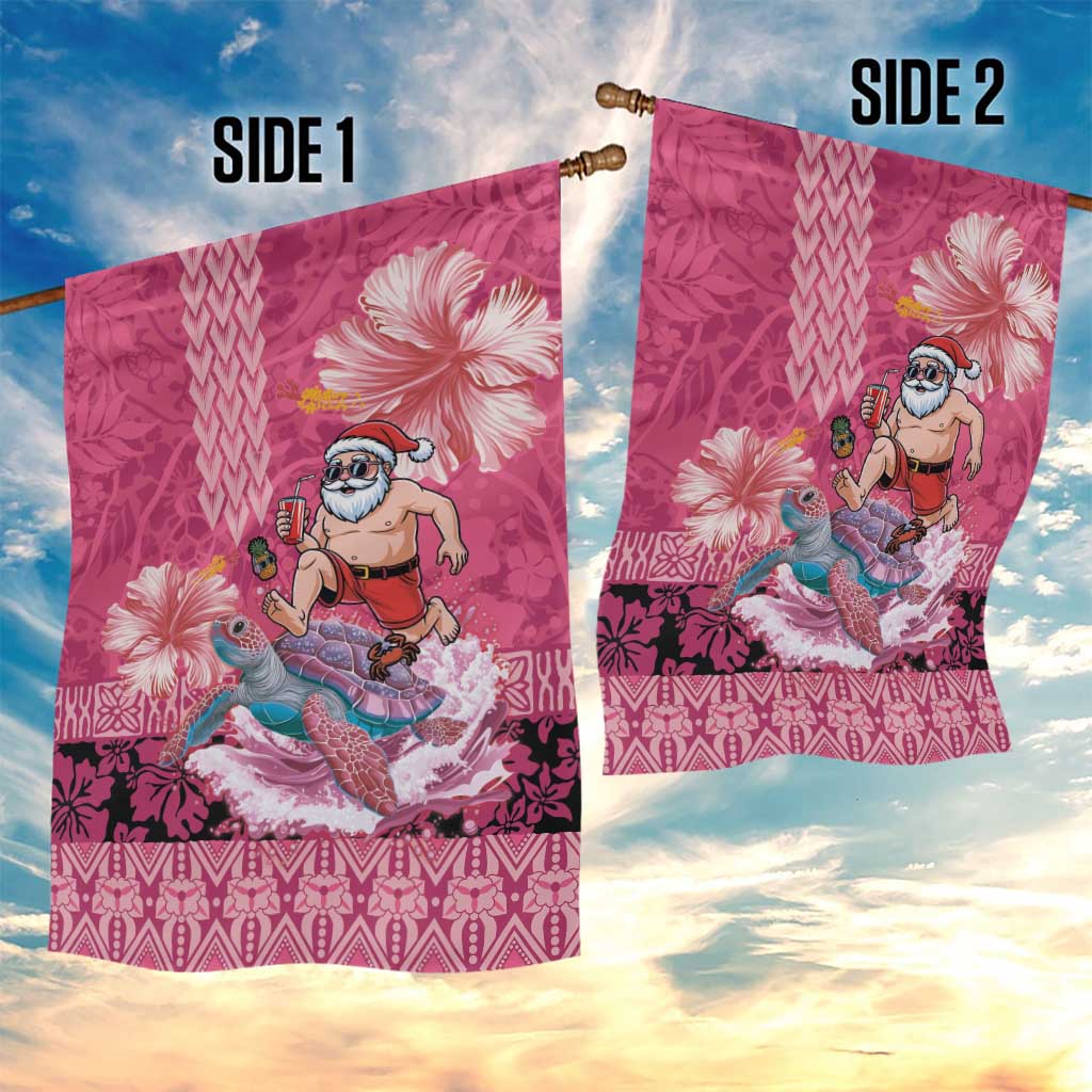 Hawaii Mele Kalikimaka Garden Flag Funny Santa with Tribal Tattoos Kakau Pink Color - Polynesian Pride