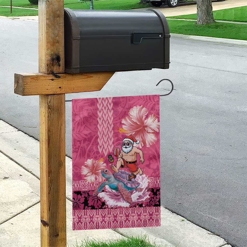 Hawaii Mele Kalikimaka Garden Flag Funny Santa with Tribal Tattoos Kakau Pink Color - Polynesian Pride