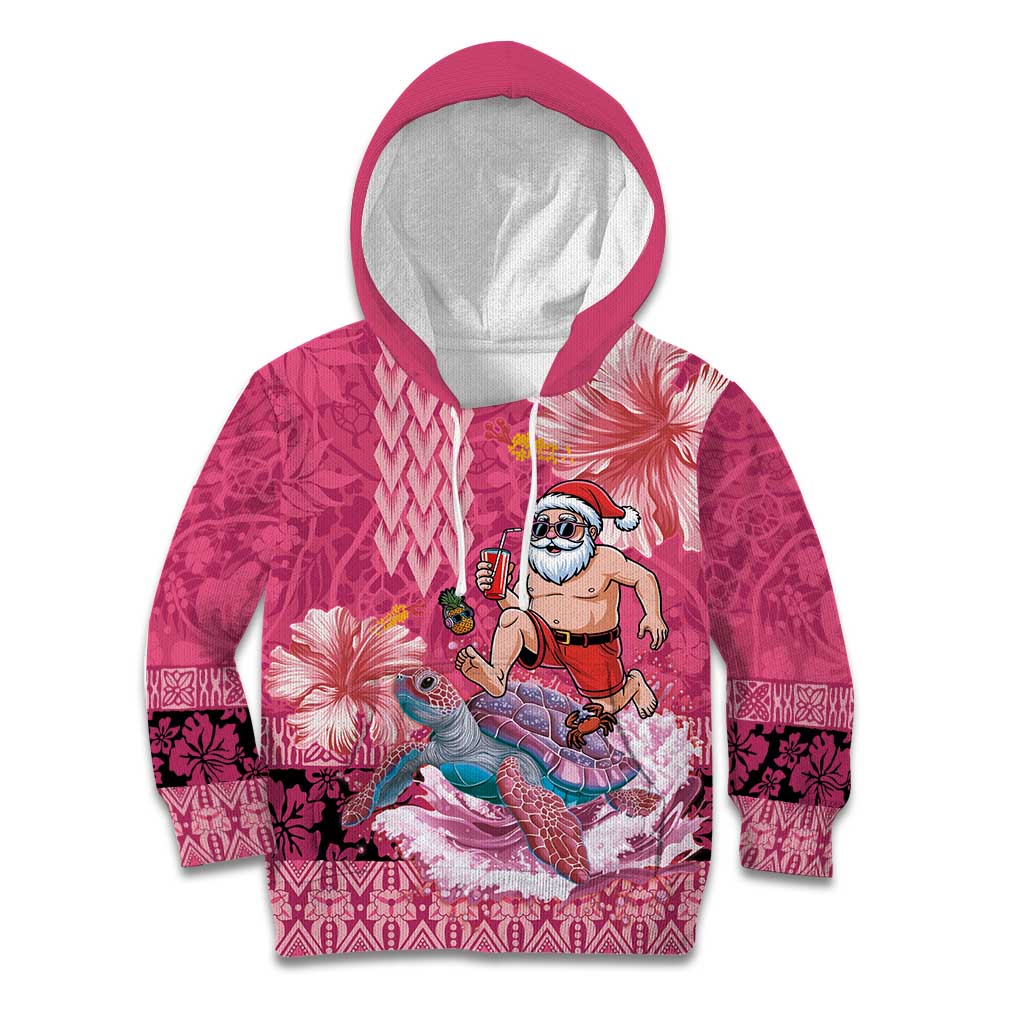 Hawaii Mele Kalikimaka Kid Hoodie Funny Santa with Tribal Tattoos Kakau Pink Color - Polynesian Pride