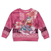 Hawaii Mele Kalikimaka Kid Ugly Christmas Sweater Funny Santa with Tribal Tattoos Kakau Pink Color - Polynesian Pride