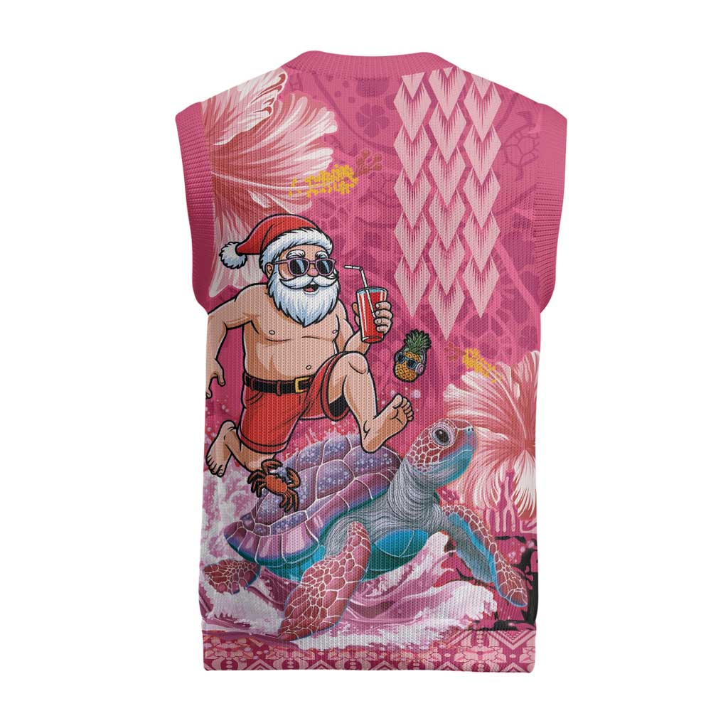 Hawaii Mele Kalikimaka Christmas Knitted V-Neck Vest Funny Santa with Tribal Tattoos Kakau Pink Color - Polynesian Pride