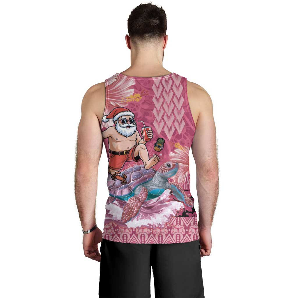 Hawaii Mele Kalikimaka Men Tank Top Funny Santa with Tribal Tattoos Kakau Pink Color - Polynesian Pride