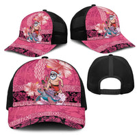 Hawaii Mele Kalikimaka Mesh Trucker Cap Funny Santa with Tribal Tattoos Kakau Pink Color - Polynesian Pride