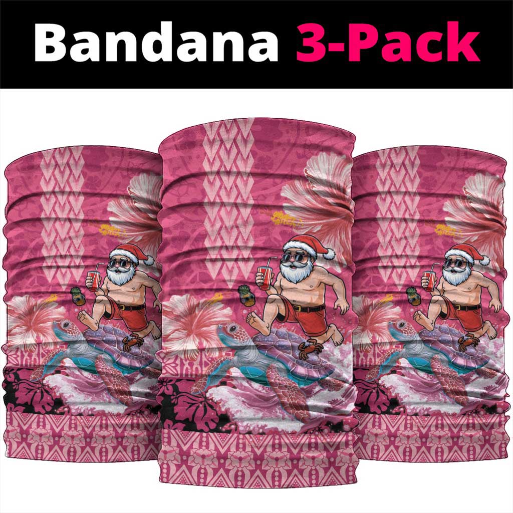 Hawaii Mele Kalikimaka Neck Gaiter Funny Santa with Tribal Tattoos Kakau Pink Color - Polynesian Pride