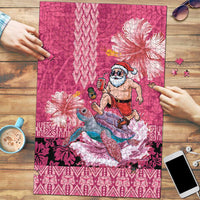 Hawaii Mele Kalikimaka Puzzle Funny Santa with Tribal Tattoos Kakau Pink Color - Polynesian Pride