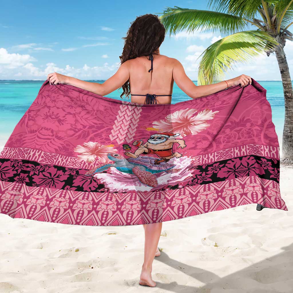 Hawaii Mele Kalikimaka Sarong Funny Santa with Tribal Tattoos Kakau Pink Color - Polynesian Pride