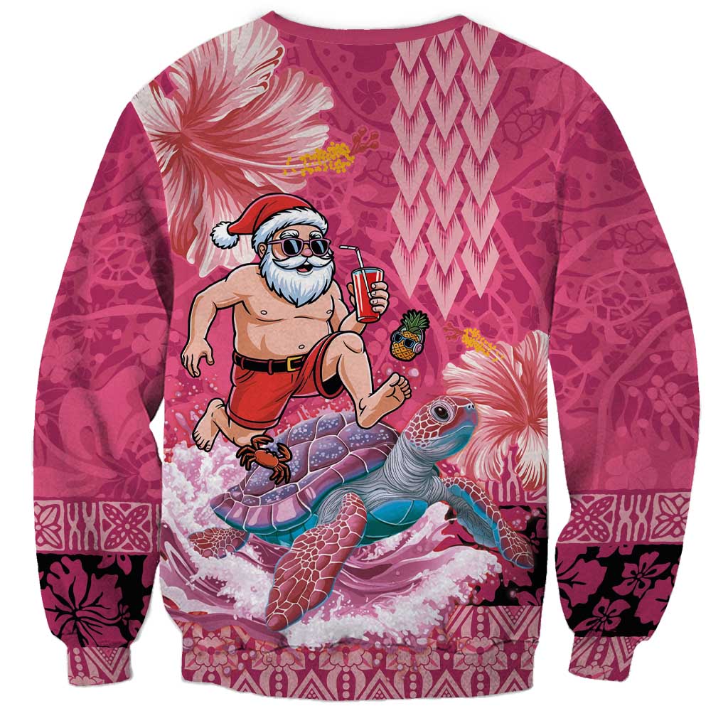 Hawaii Mele Kalikimaka Sweatshirt Funny Santa with Tribal Tattoos Kakau Pink Color - Polynesian Pride