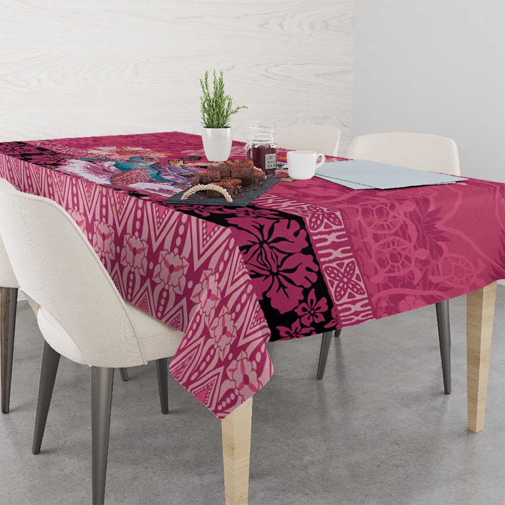 Hawaii Mele Kalikimaka Tablecloth Funny Santa with Tribal Tattoos Kakau Pink Color - Polynesian Pride