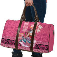 Hawaii Mele Kalikimaka Travel Bag Funny Santa with Tribal Tattoos Kakau Pink Color - Polynesian Pride