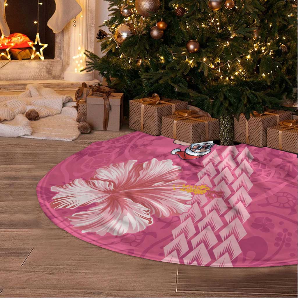 Hawaii Mele Kalikimaka Tree Skirt Funny Santa with Tribal Tattoos Kakau Pink Color - Polynesian Pride